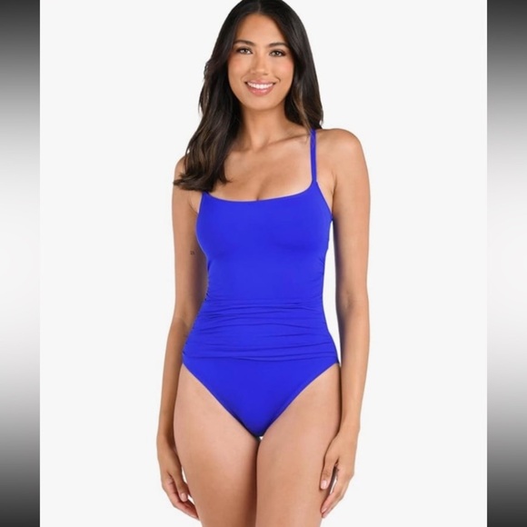 La Blanca Women's One Piece Swimsuit Island Goddess Shirred Side NWT 12 - Picture 1 of 8